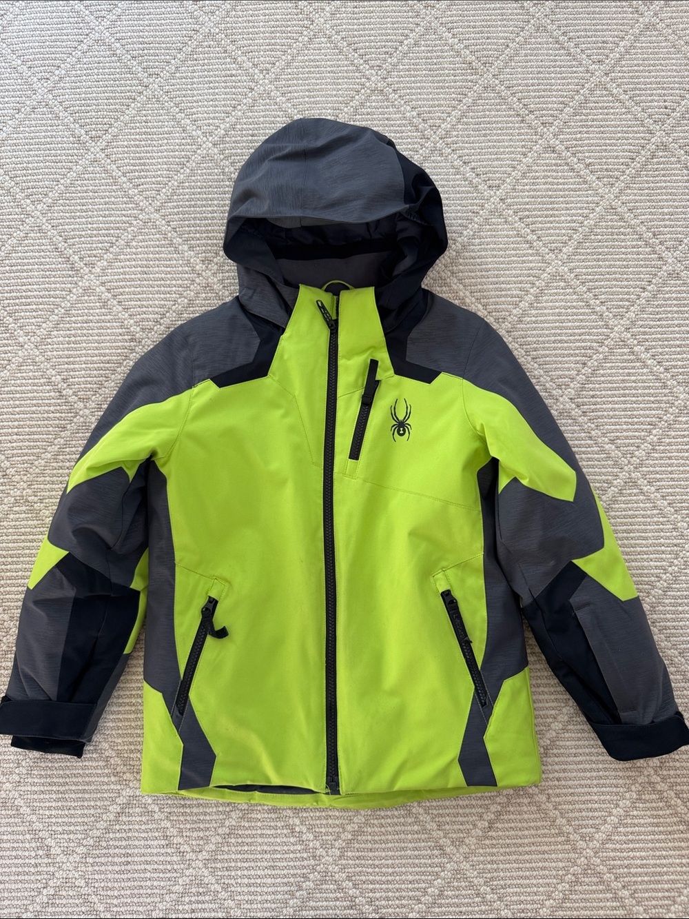 Spyder Boys Leader Ski Snow Jacket Size 8 Green / Black